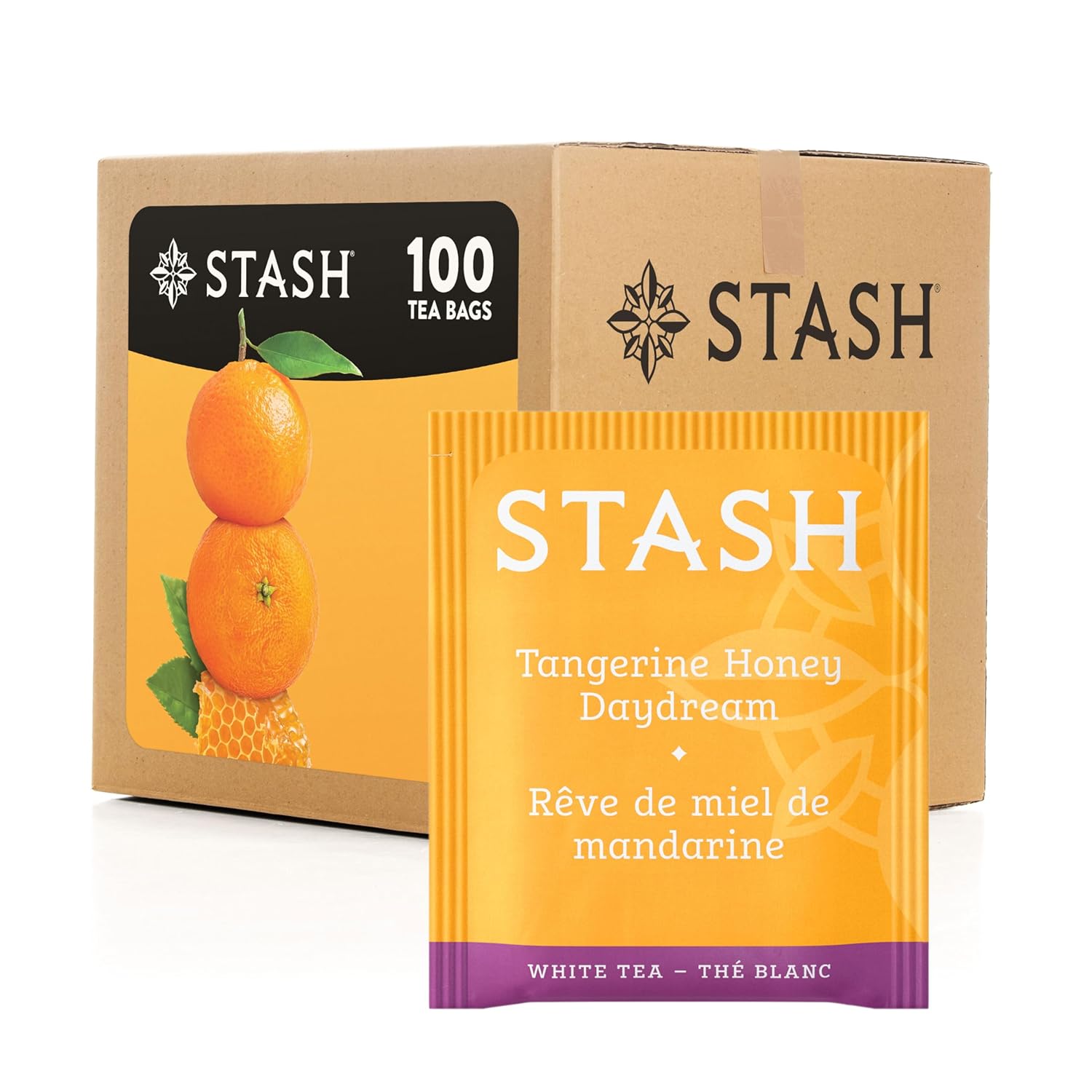 Stash Tea Tangerine Honey Daydream White Tea - Caffeinated, Non-GMO Project Verified Premium Tea with No Artificial Ingredients, 100 Count Bulk Packaging