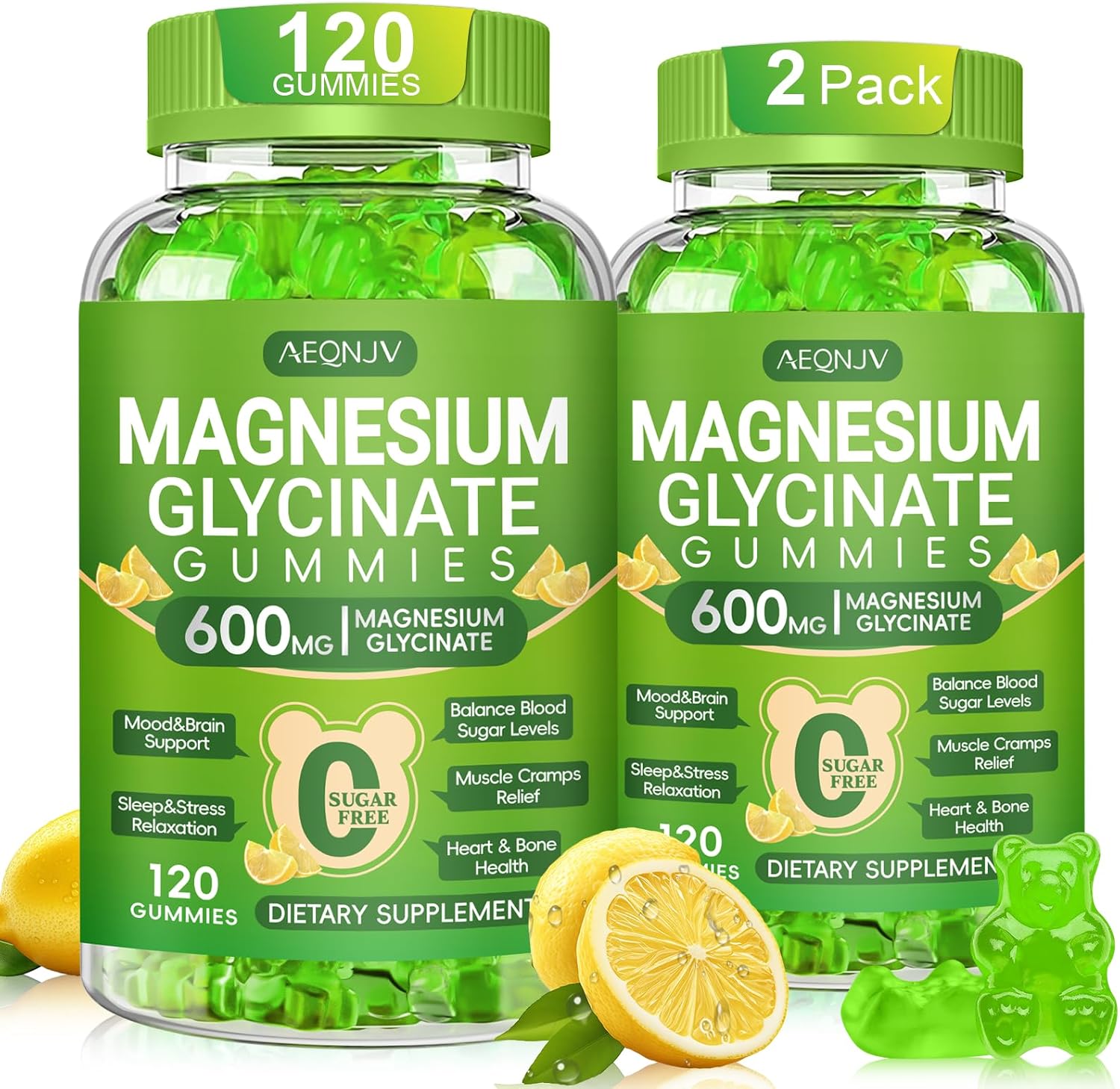 Magnesium Glycinate Gummies 600mg, Chewable Magnesium Supplements for Adults, Men and Women, Vitamin D, B6 and CoQ10, Potassium Magnesium Gummy for Sleep, Relaxation, Brain & Muscle, 120 Gummies