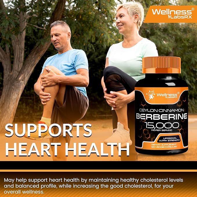WELLNESS LABSRX Berberine 15,000mg - Third-Party Tested Berberine Supplement HCL with Ceylon Cinnamon, Black Pepper Extract and Apple Cider Vinegar, Heart Support Capsules - 240 Capsules - Pack of 2