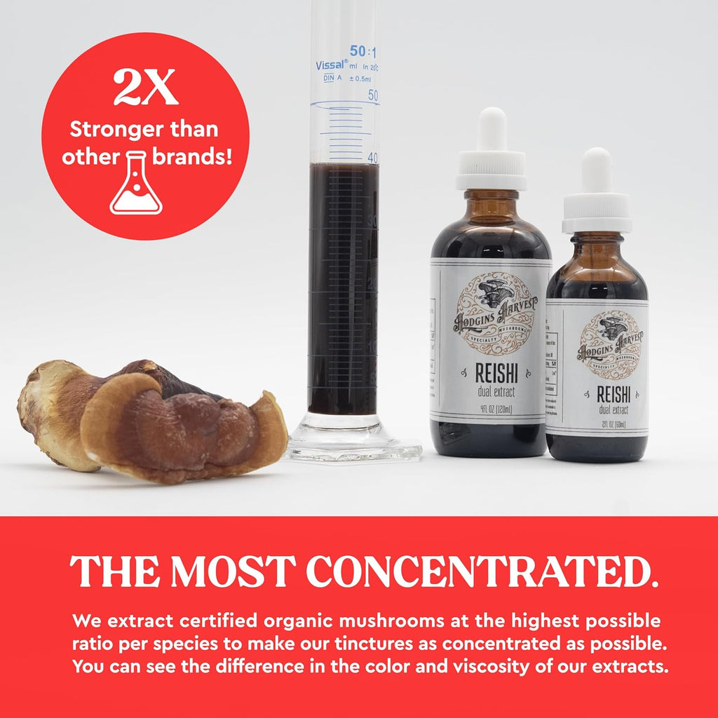 Hodgins Harvest Organic Reishi Tincture | Made with Mushrooms Grown On Our Farm in The USA | Dual Extract | Extra-Concentrated (2 fl oz)