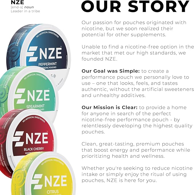 NZE Caffeine Free Nootropic Pouches (Black Cherry) - Nootropic Pouches with Alpha GPC, L-Tyrosine & L-Theanine - No Sugar or Artificial Sweeteners - 15 Pouches Per Can - 5 Pack