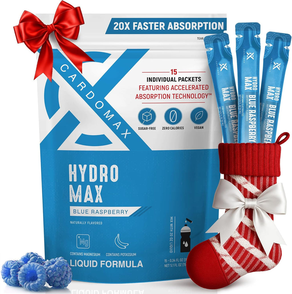 CardoMax Hydromax Electrolyte Drink Mix – Blue Raspberry 15 Liquid Packets with Potassium & Magnesium – Zero Sugar, Keto & Vegan Electrolytes for Hydration