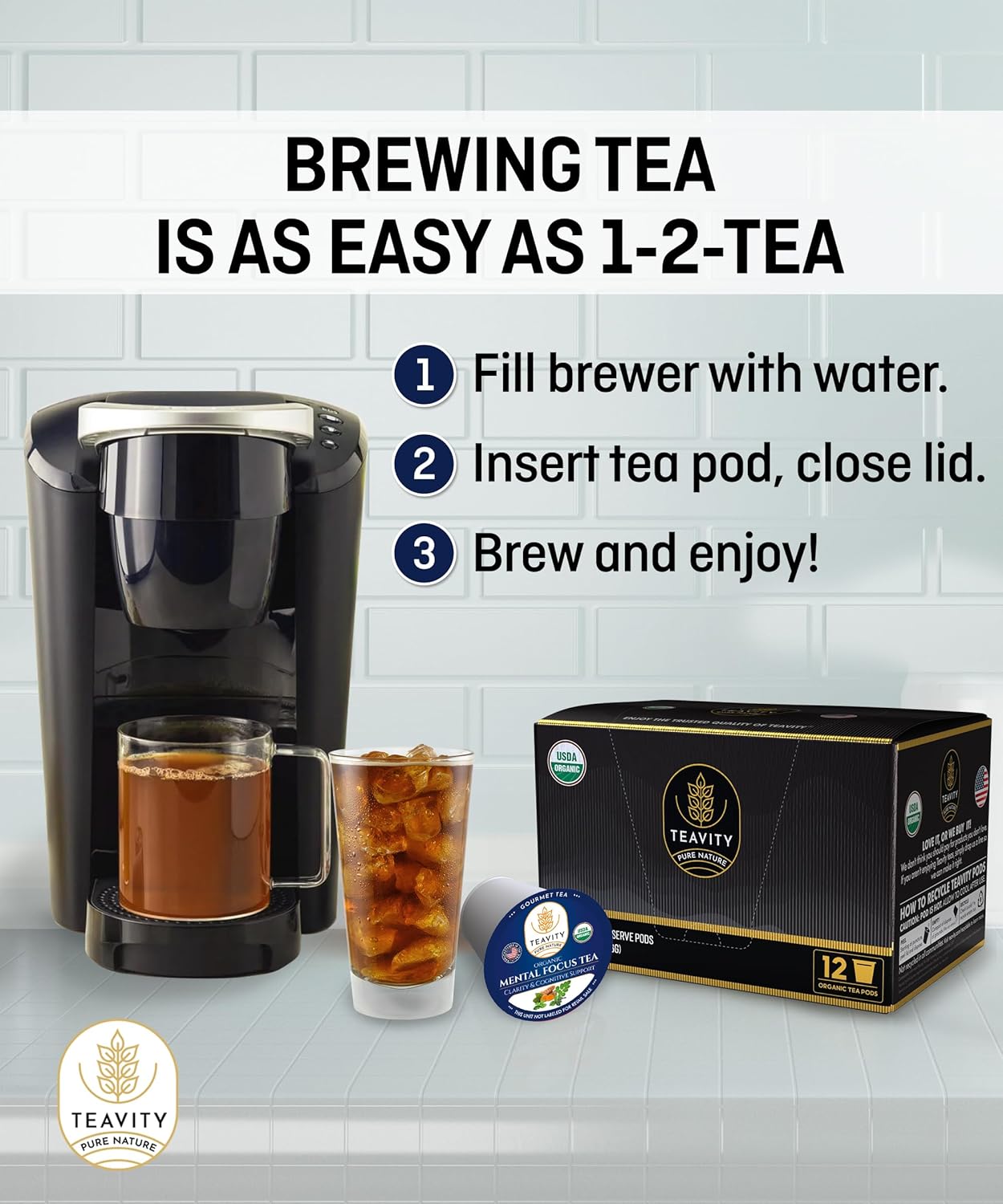 Organic Tea Pods with Moringa, Peppermint, Holy Basil & Turmeric - Naturally Decaf Tea - Mental Focus by Teavity (36)