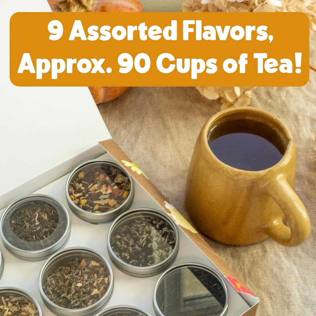 Heavenly Tea Leaves Organic Wellness Tea Sampler (Approx. 90 Cups of Tea), 9 Assorted Loose Leaf Teas & Herbal Tisanes - Great Hot or Iced, High & No Caffeine Teas, Gift Ideas for Her