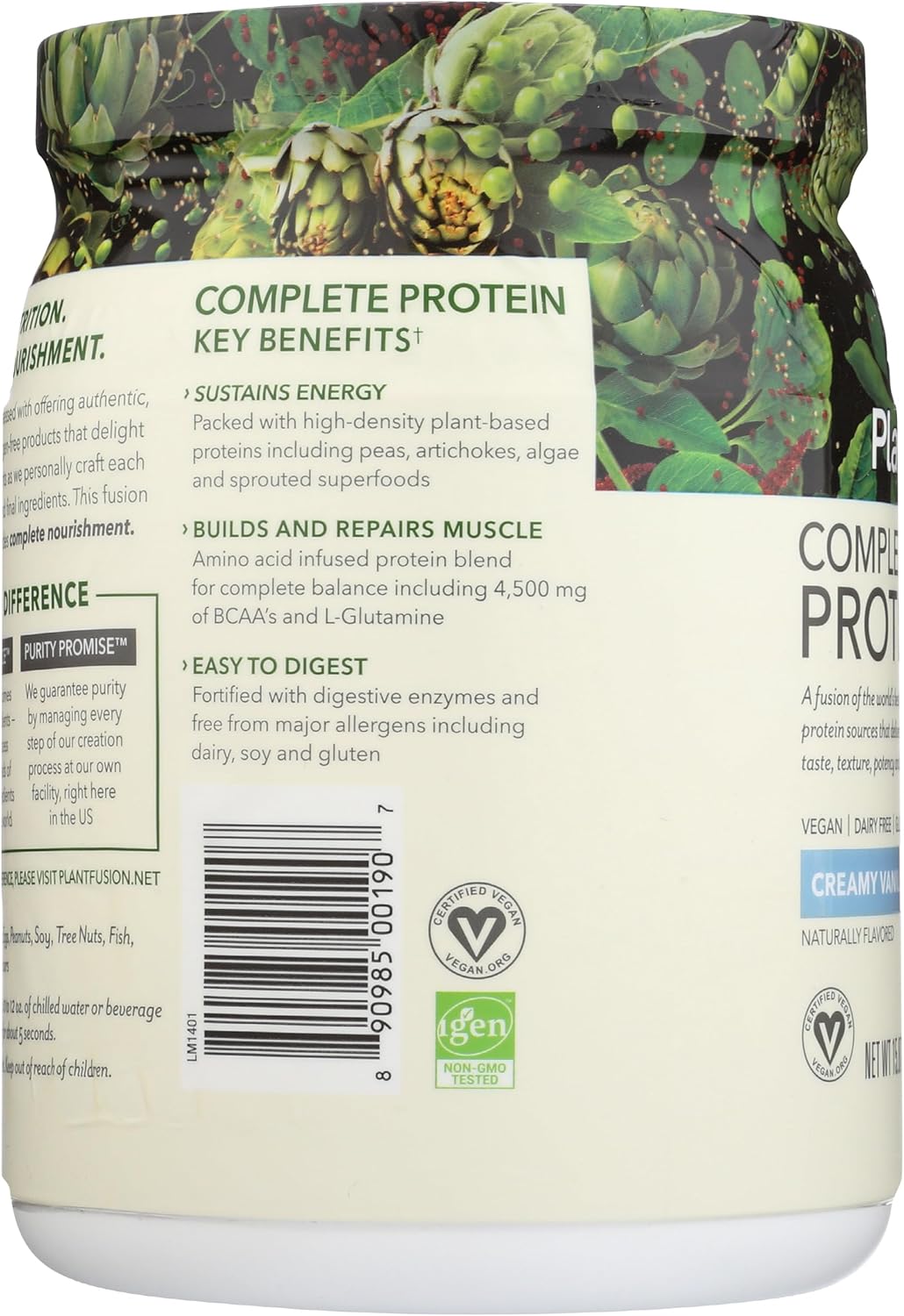 PlantFusion Complete Vegan Protein Powder - Plant Based Protein Powder With BCAAs, Digestive Enzymes and Pea Protein - Keto, Gluten Free, Soy Free, Non-Dairy, No Sugar, Non-GMO - Vanilla Bean 1 lb