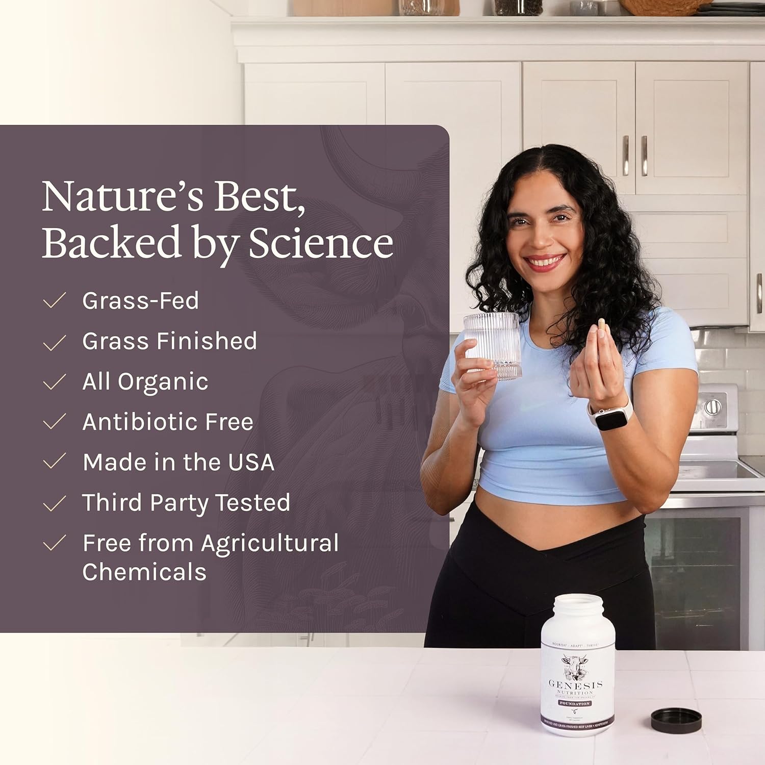 Enhanced Grass Fed Beef Liver with Reishi & Cordyceps Mushroom, Ginseng, Rhodiola - 4500mg Energy Production, Immune Support, Stress Relief, Total Body Wellness