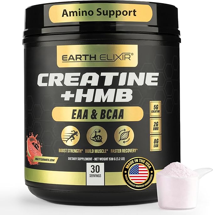 Creatine HMB Supplements for Men and Women w/Essential Amino Acids | EAA & BCAA Powder Mix | Creatine Monohydrate Powder and HMB | EAAS & BCAAS | Made in USA & 3rd Party Tested