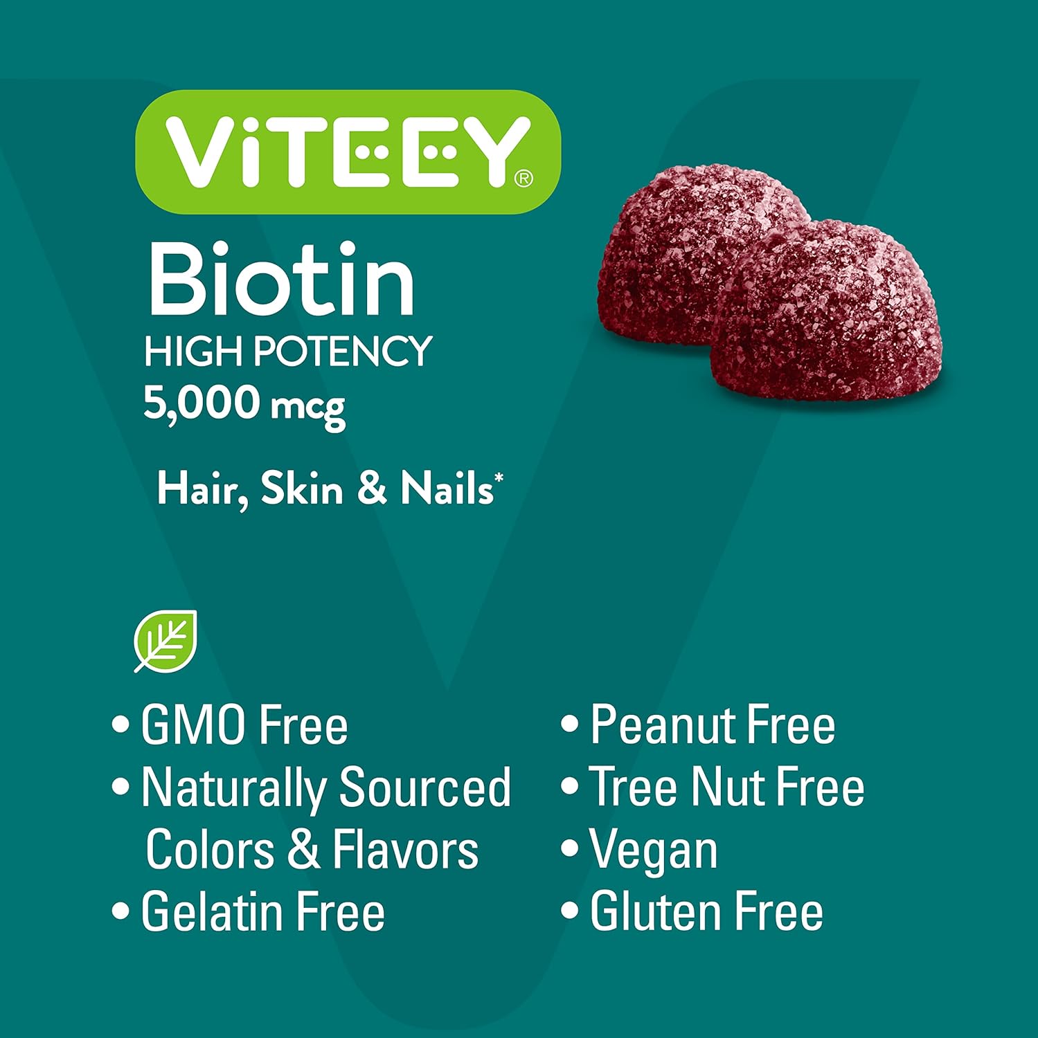 VITEEY Biotin Gummies for Hair Skin and Nails - Biotin for Hair Growth Gummies - 5000 mcg - Vegan, Gluten-Free, Non-GMO – 120 Count