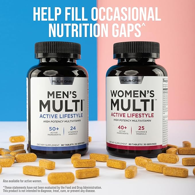 Rule1 Men's Multi - Men's Daily Vitamins, Essential Minerals, Superfoods, Digestive Enzymes, Amino Acids, & Antioxidants for Active Lifestyles and Wellness Support (90 Tablets, 30 Day Supply)