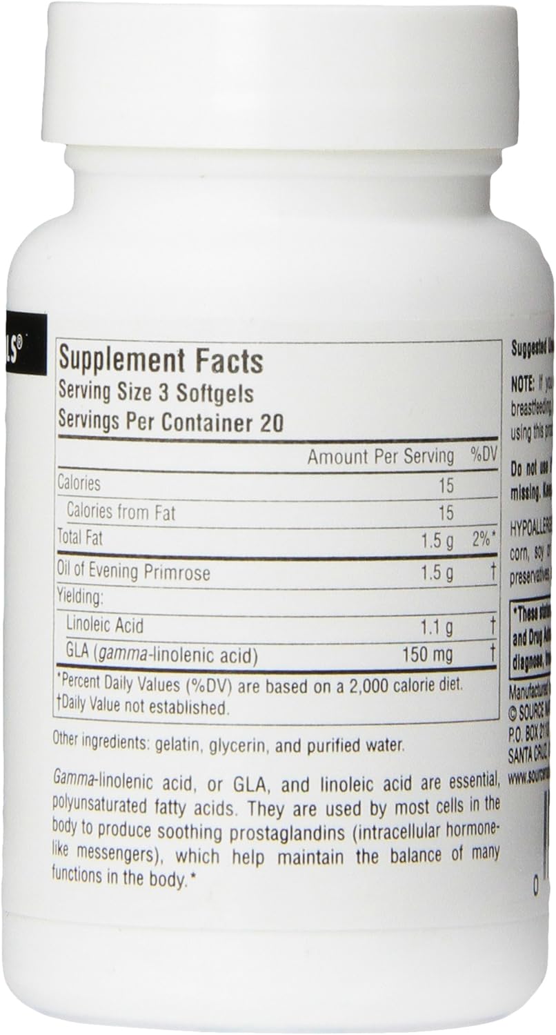 Source Naturals Evening Primrose Oil - Hexane-Free - 500mg - GLA Yield: 50 mg - Cold-Pressed - 60 Softgels
