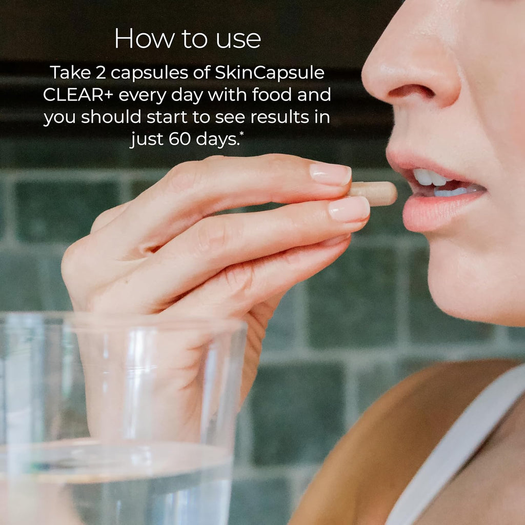 Hush & Hush SkinCapsule™ Clear+, Skin Care Supplement, Vegan, Acne Treatment for face, Clean Nutraceuticals Supplements That Contains Vitamin A, Turmeric, Dandelion Root, Zinc - 60 Capsules