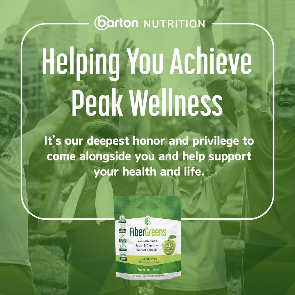 Green Apple Fiber Greens - Low-Carb Probiotics for Gut Health - Blood Function Support - Naturally Flavored Probiotic Formula with 30 Superfoods - Protects Heart Health, 30 Servings