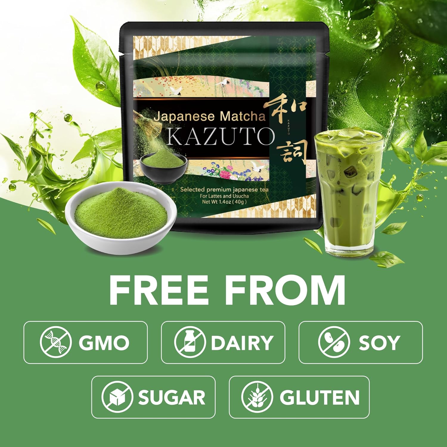 Kazuto Matcha powder Selected Premium Japanese Green Tea for Lattes and Usucha Superior Premium Grade Authentic Japanese First Harvest from Japan Antioxidants Unsweetned