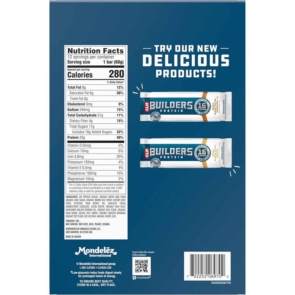 CLIF BUILDERS Protein Bars - OREO-Flavored - 20g Plant Based Protein - Gluten Free - Non-GMO - Low Glycemic - No Artificial Sweeteners - 2.4 oz. (12 Pack)