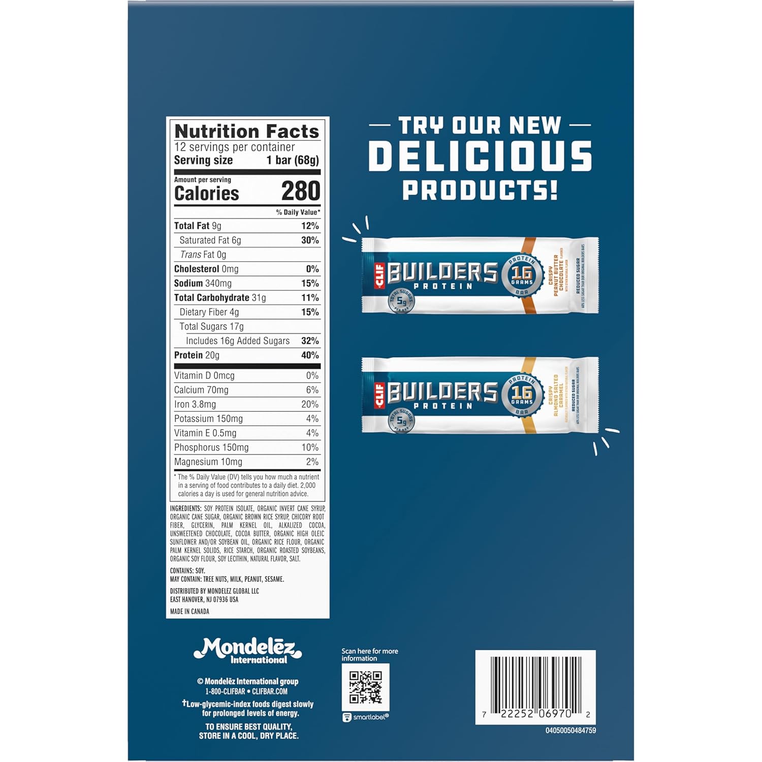 CLIF BUILDERS Protein Bars - OREO-Flavored - 20g Plant Based Protein - Gluten Free - Non-GMO - Low Glycemic - No Artificial Sweeteners - 2.4 oz. (12 Pack)