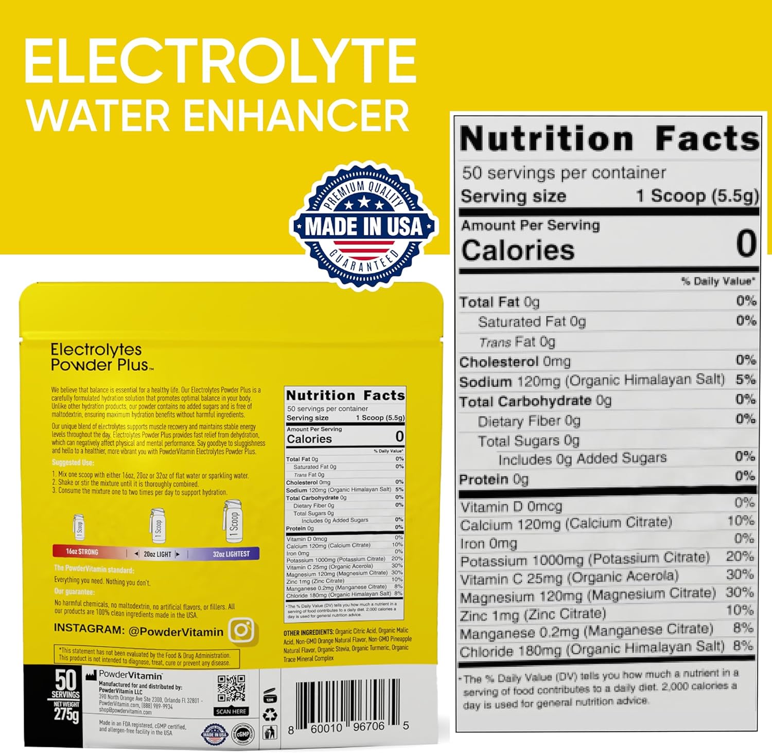 Electrolytes Powder Plus (50 Servings), 0 Calorie Keto, 0 Sugar, No Maltodextrin,1000mg Potassium,120mg Calcium,120mg Magnesium, Hydration Powder (50 Servings, Orange Pineapple)