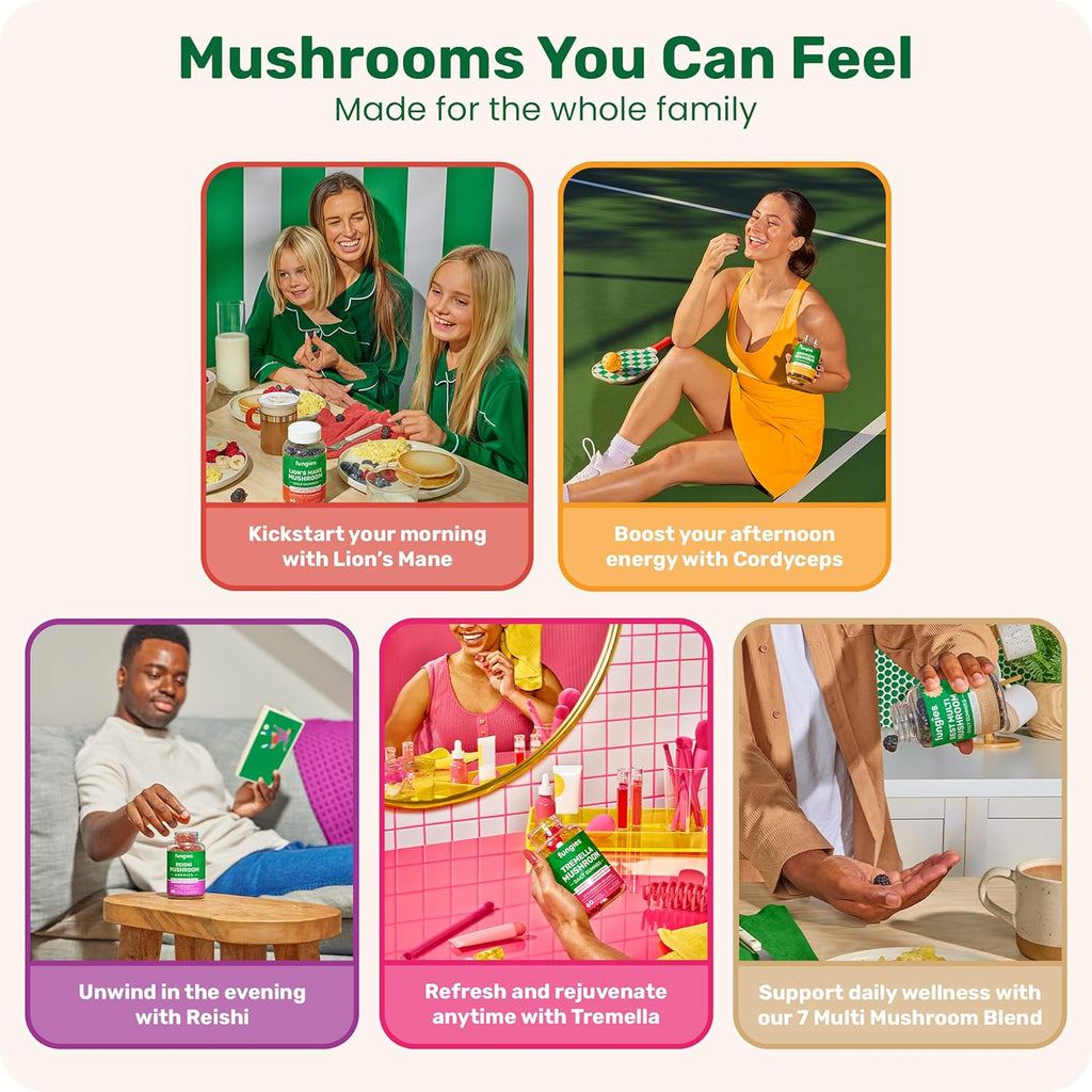 Fungies Multi Mushroom Gummies for Men & Women - Mushroom Supplement Includes Lion’s Mane, Cordyceps, Reishi, Chaga, Shiitake, Maitake & Turkey Tail - Gelatin-Free, Gluten-Free & Vegan Gummy Vitamins