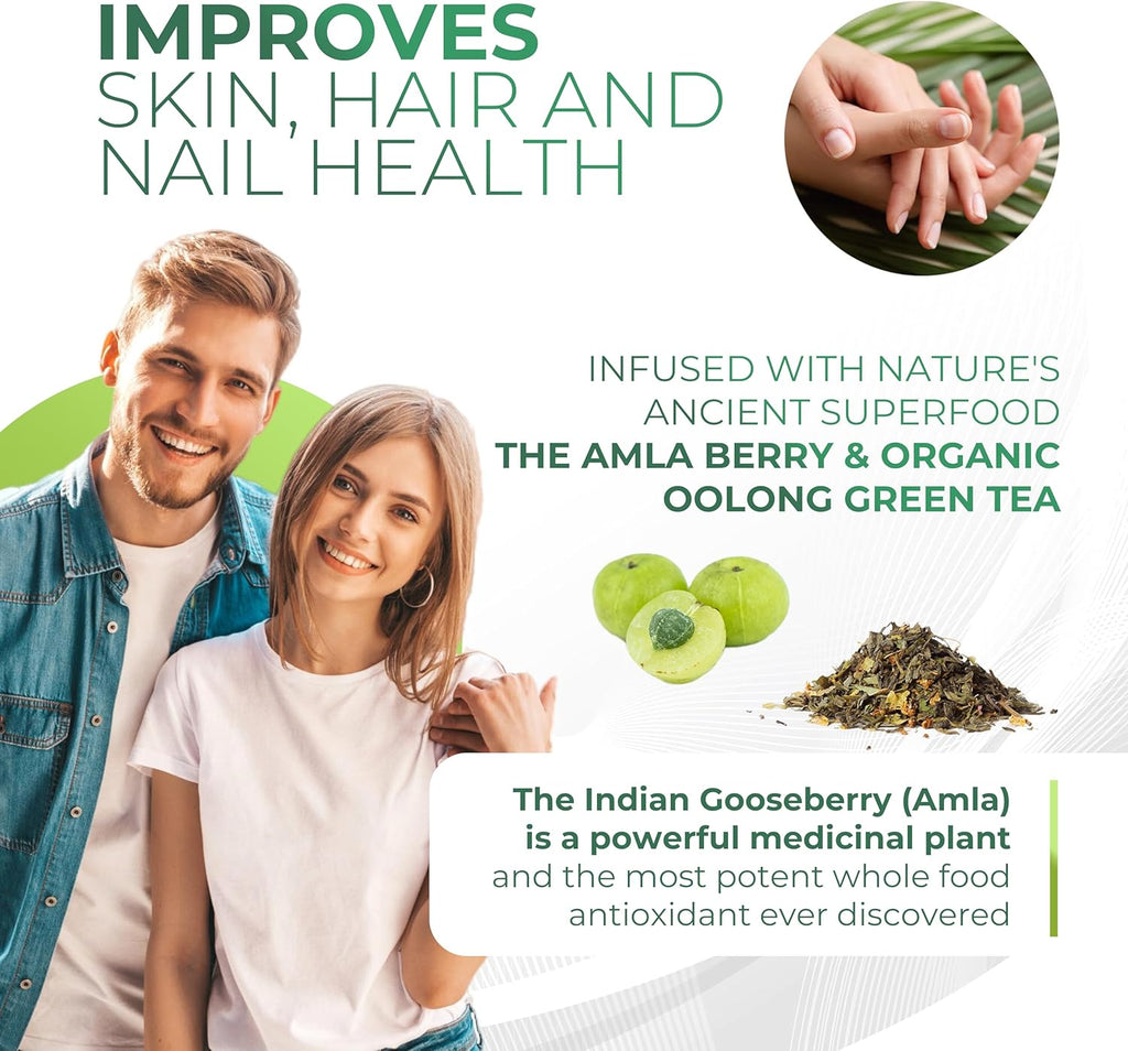 Amla Powder & Green Tea Superfood Supplement, 20x Ultra Concentrated Amla, Antioxidant Support, Made with Oolong Tea and Indian Gooseberries, Organic, Vegan, Classic Flavor, 90 Servings