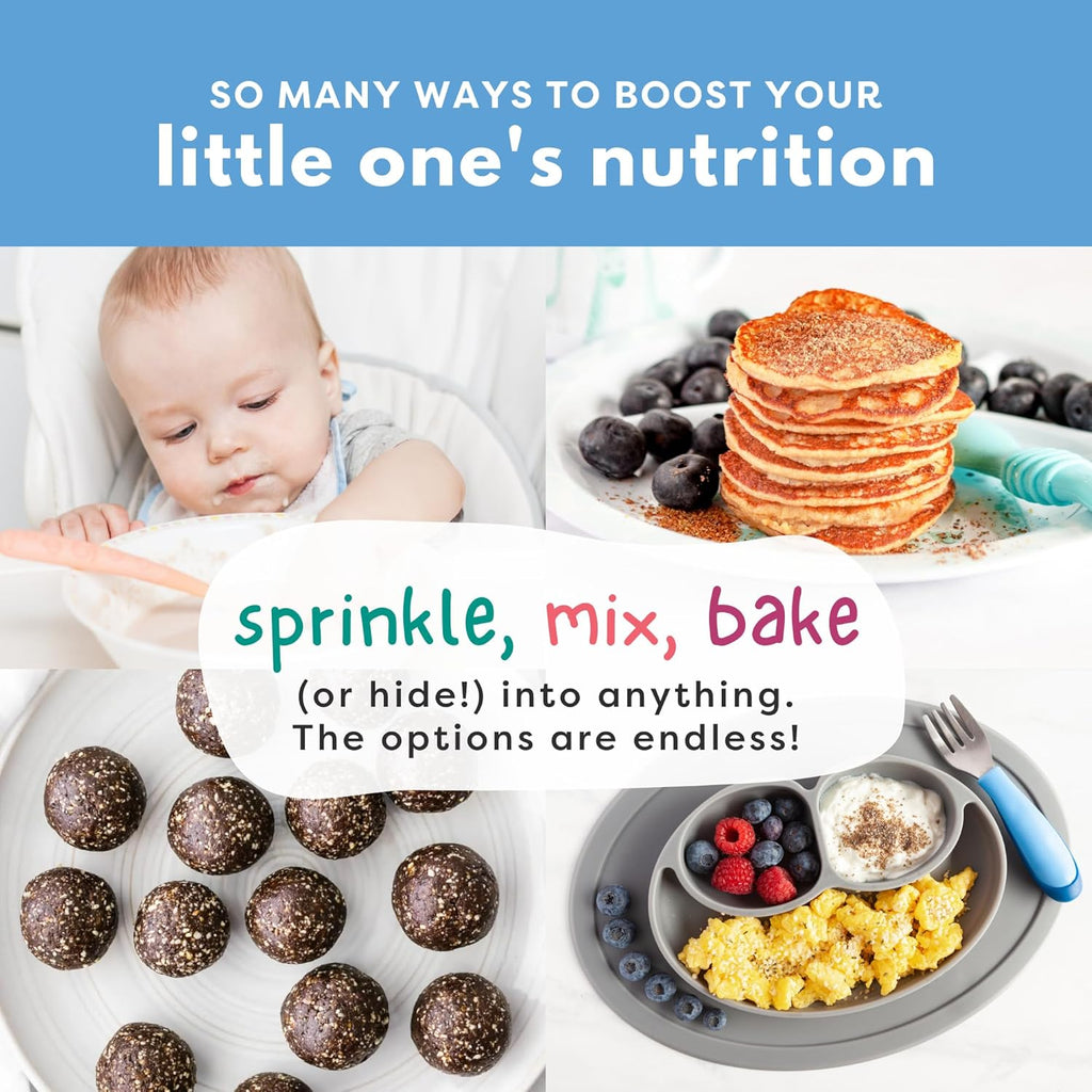 Organic Digestion Booster (Apple & Cinnamon) & Brain Booster - Milled Chia Seed, Milled Flaxseed and Hemp Hearts with Vitamin D, DHA, Probiotics for 6M+ Babies Toddlers & Kids (7oz x 2 Pack)