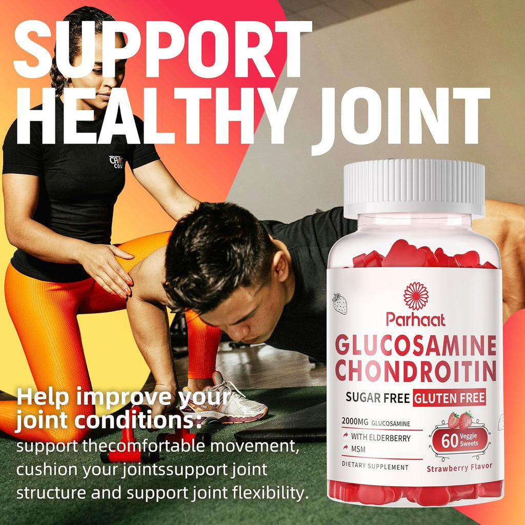 Glucosamine Chondroitin Gummies with MSM & Elderberry Extra Strength - Joint Support, Antioxidant Immune Support Supplement for Adults, Men & Women.Strawberry