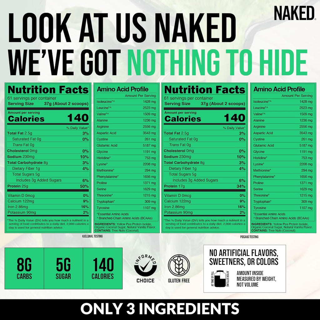 NAKED Pea - Vanilla Pea Protein - Pea Protein Isolate from North American Farms - 5lb Bulk, Plant Based, Vegetarian & Vegan Protein. Easy to Digest, Non-GMO, Gluten Free, Lactose Free, Soy Free
