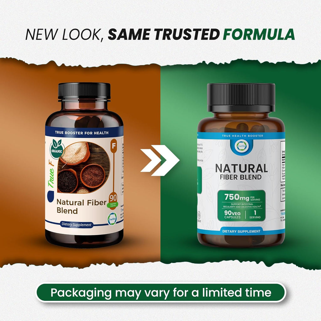 Natural Fiber Blend Supplement - Promotes Digestive Health, Cholesterol Balance, Cardiovascular Wellness - Psyllium Husk, Chia Seed, Flax Seed - 750mg Organic Fiber Blend