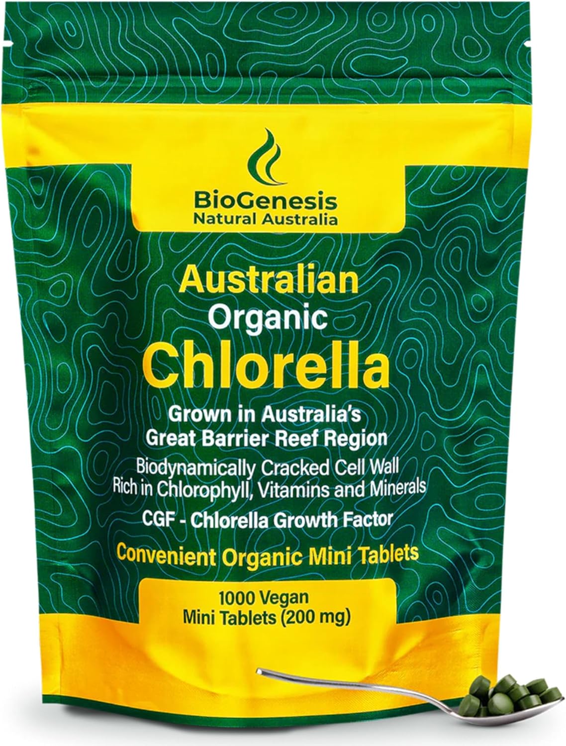 Biogenesis Organic Chlorella Mini Tablets – 1000 Count (200mg) | Australian Grown | Rich in Chlorophyll, Vitamins & Minerals | Supports Energy & Immunity | Vegan Mini Tablets