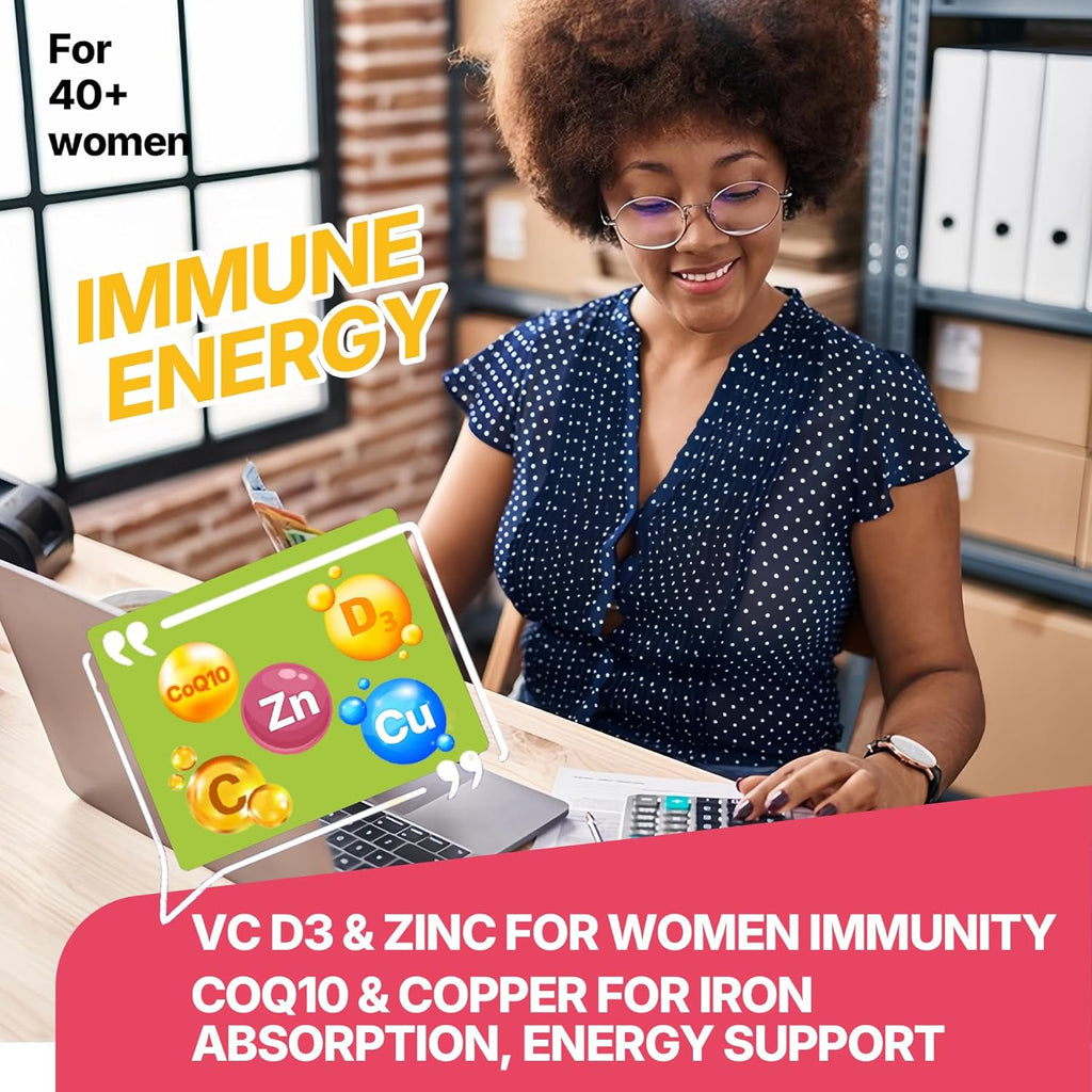 Liposomal Vitamin C 1000/200mg + D3 5000IU Zinc Gummies, Elderberry Echinacea for Immune, Folate, Hyaluronic Acid, Copper, VE for Beauty, CoQ10 Energy, Overall Health, Sugar Free, Chewable, Natural