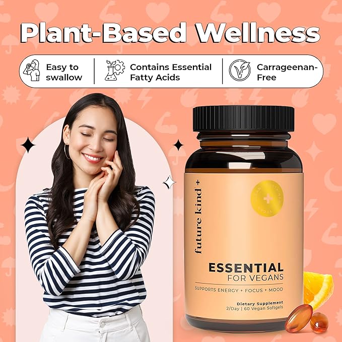 Future Kind 3 in 1 Daily Multivitamin - for Energy, Clarity, Active Wellness Support with B12, D3, and Algal Omega-3 - Essential Vegan Multivitamin for Women & Men - Tiny Citrus Softgels (60 Count)