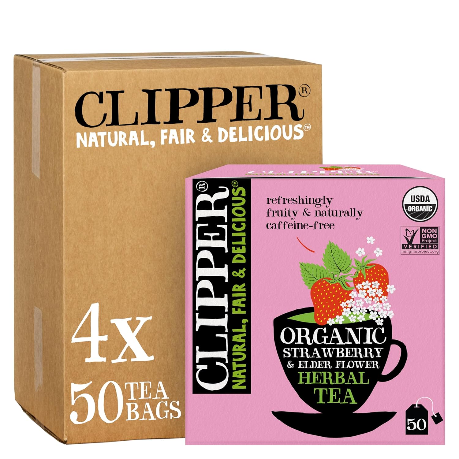 Clipper Tea Strawberry & Elderflower Herbal Tea – Caffeine Free, USDA Organic, Great Hot or Iced – Refreshingly Fruity, Natural, Fair & Delicious – 200 Tea Bags