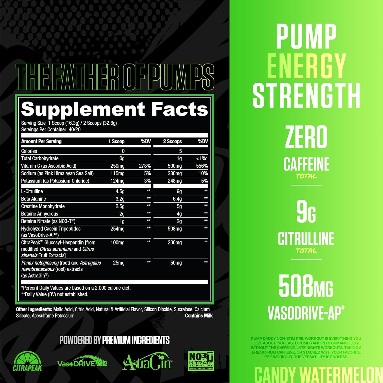 RYSE Pump Daddy V2 Pre Workout Powder - Noel Deyzel Signature - Candy Watermelon - Non-Stim Supplement with Citrulline, Creatine and Beta Alanine for Pumps, Endurance and Strength - 40 Servings