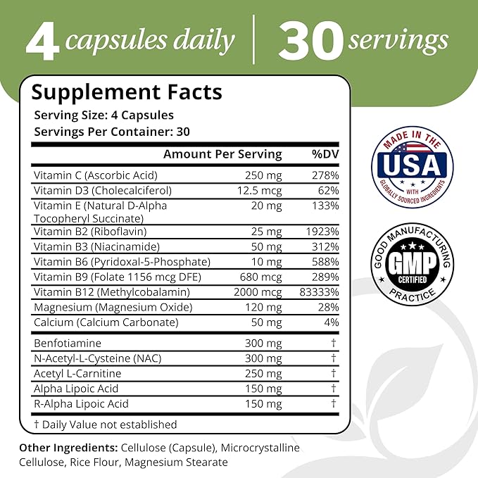 Nerve Control – Alpha Lipoic Acid (ALA) & B Vitamin Complex (1 Month Supply) to Support Healthy Nerve Function and Comfort in Hands & Feet