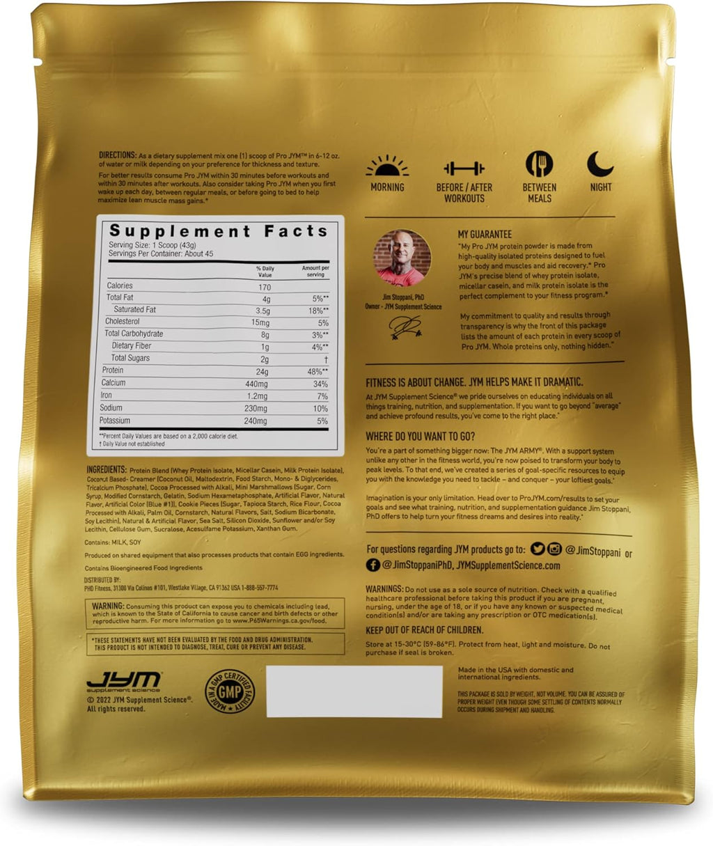 JYM Supplement Science Pro JYM Rocky Road Protein Powder - Whey Protein Isolates, Casein, & Milk Protein, Lean Muscle Building for Men & Women, 45 Servings