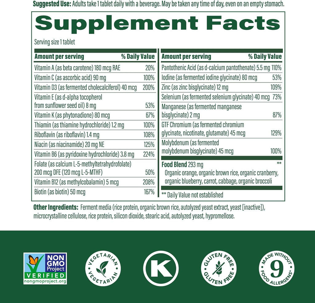 MegaFood Men's 55+ One Daily - Multivitamin for Men with Vitamin B12, C, D & Zinc - Optimal Aging & Immune Support Supplement - Vegetarian - Made Without 9 Food Allergens - 60 Tabs