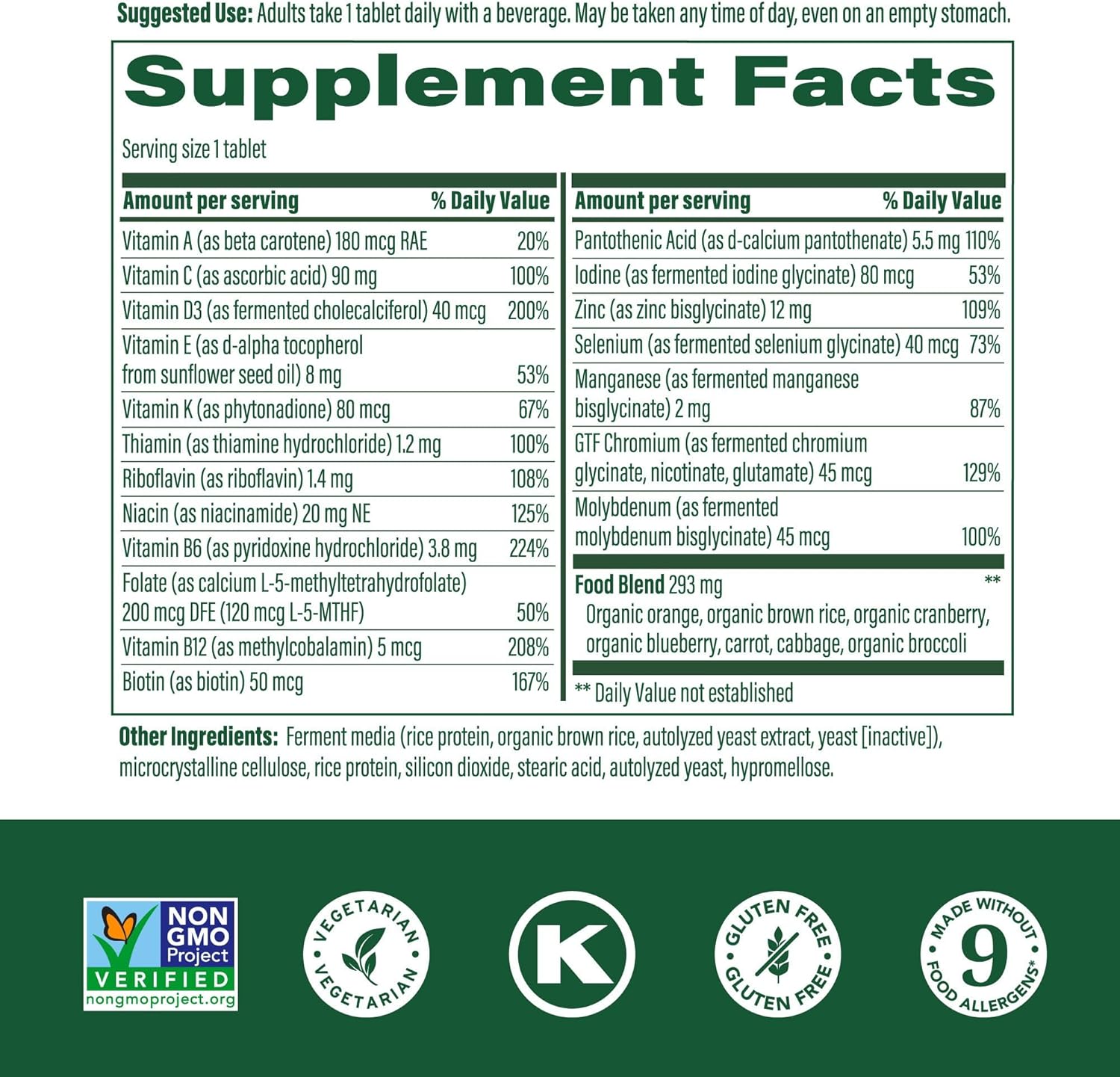 MegaFood Men's 55+ One Daily - Multivitamin for Men with Vitamin B12, C, D & Zinc - Optimal Aging & Immune Support Supplement - Vegetarian - Made Without 9 Food Allergens - 60 Tabs