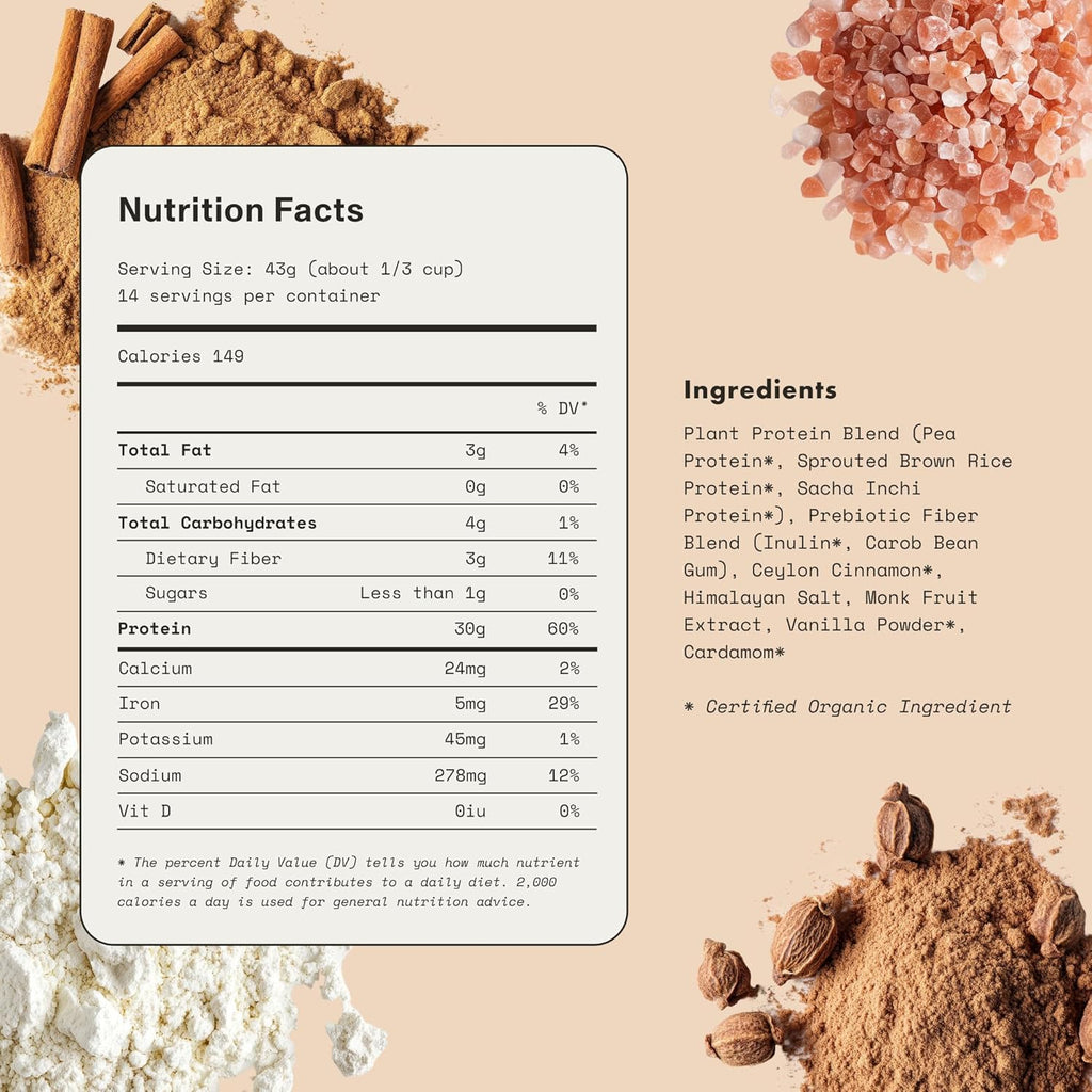 Synchro Genesis Plant Based Protein Powder | Vanilla Spice | 30g of Organic Protein Per Serving | <1g Sugar | 1g Net Carbs | No Stevia | Superfoods + Prebiotics | Vegan + Keto Friendly