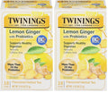 Twinings Superblends Probiotics+ Lemon & Ginger Flavoured Herbal Tea with Turmeric, Caffeine-Free, 18 Count (Pack of 2), Enjoy Hot or Iced, 18 Teabags