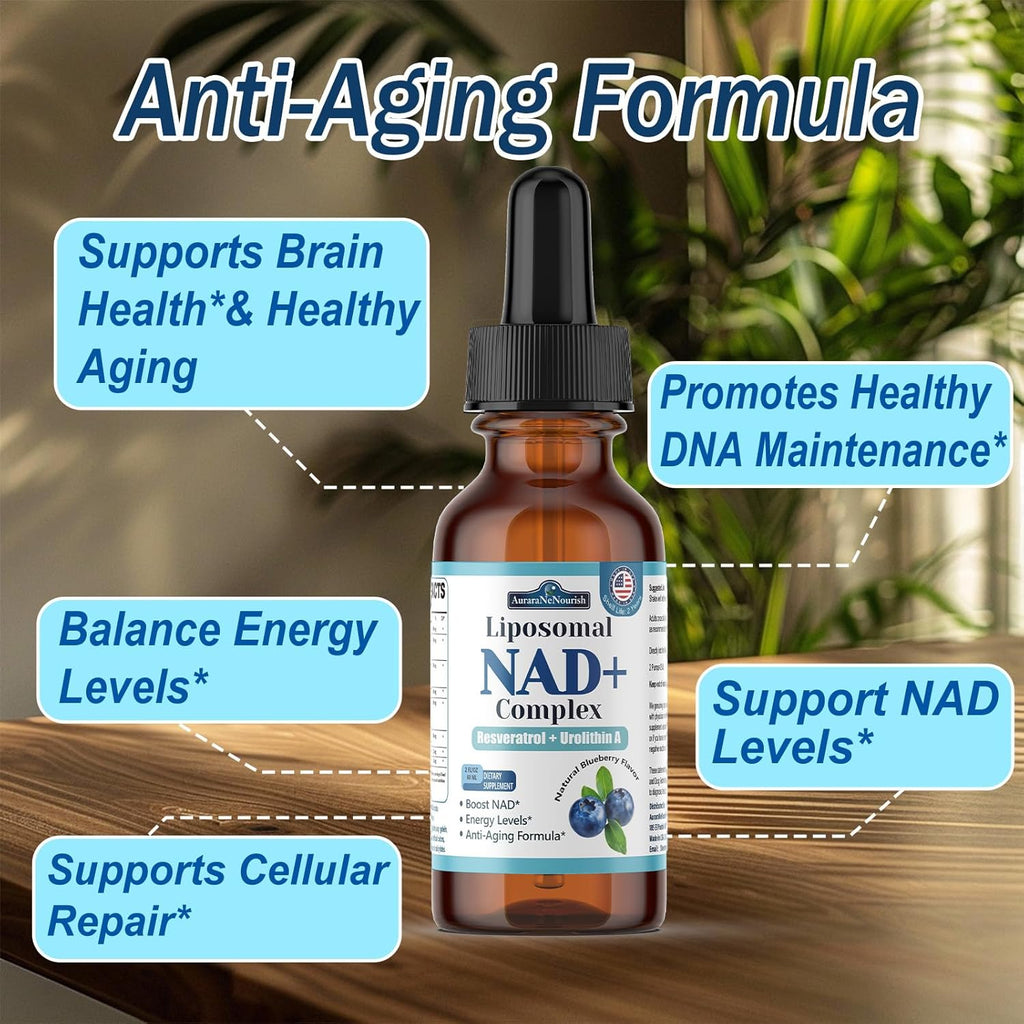 Liposomal NAD+ Liquid Drops, 8-in-1 NAD⁺ Nicotinamide Riboside Resveratrol 900mg w. Quercetin & Urolithin A | Fast Absorption NAD+ Supplement with CoQ10, ALA| Cellular Energy, Anti-Aging, Vitality