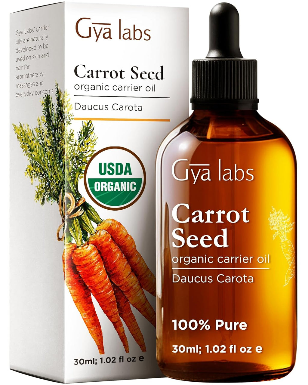 Gya Labs Organic Carrot Seed Oil for Hair & Skin - 100% Pure Natural Unrefined Carrot Carrier Oil for Face and Lip Care, Scalp & Body Massage (1 Fl Oz)