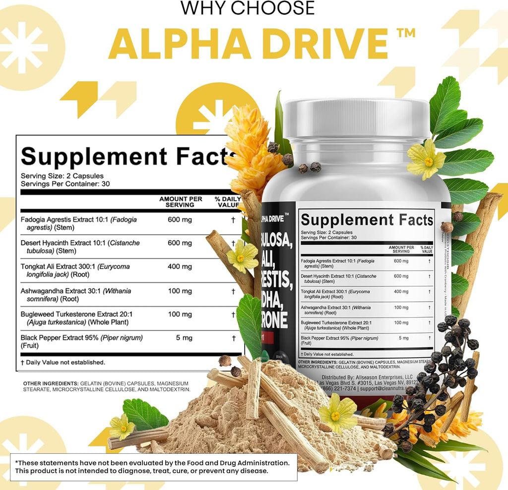 Clean Nutra Cistanche Tribulosa Fadogia Agrestis Tongkat Ali Turkesterone Pills Ashwagandha Capsules Supplement for Men - 60 Count