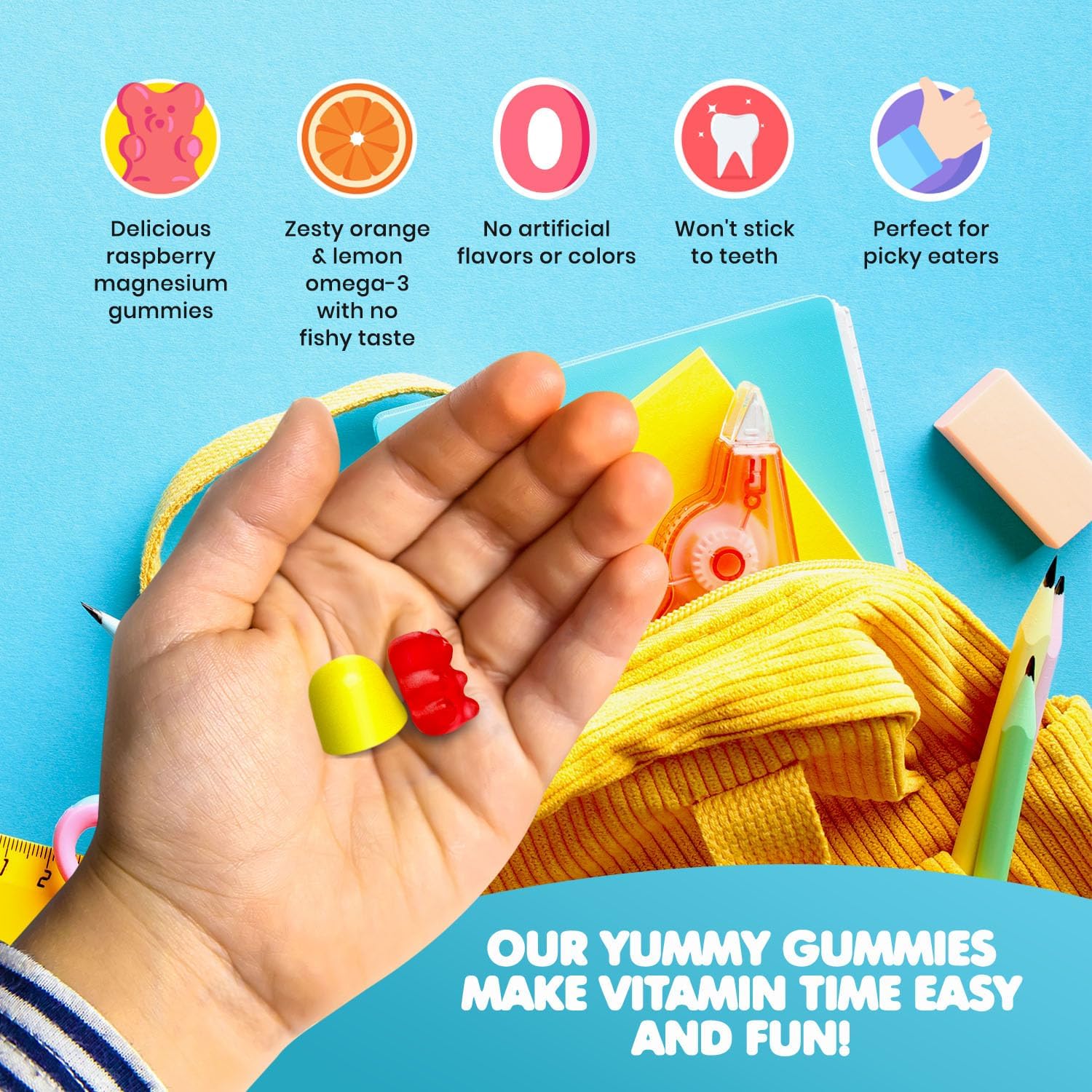 DR. MORITZ Calm Magnesium Gummies for Kids (60 Count, 2 Pack) and Kids Omega 3 Gummies (90 Count) Bundle - Low Sugar, Vegetarian, No Fish Oil