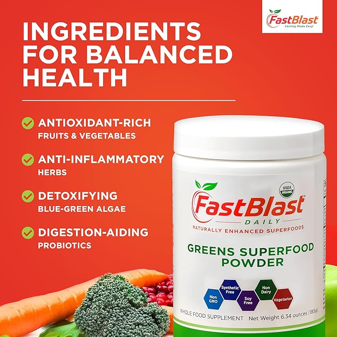 Organic Super Greens Powder with Over 30 Superfoods, Daily Greens Supplements with Probiotics, Fermented Superfood Powder, Low Cal Supergreens for Overall Wellness Meal Replacement - 180g (6.3 oz)