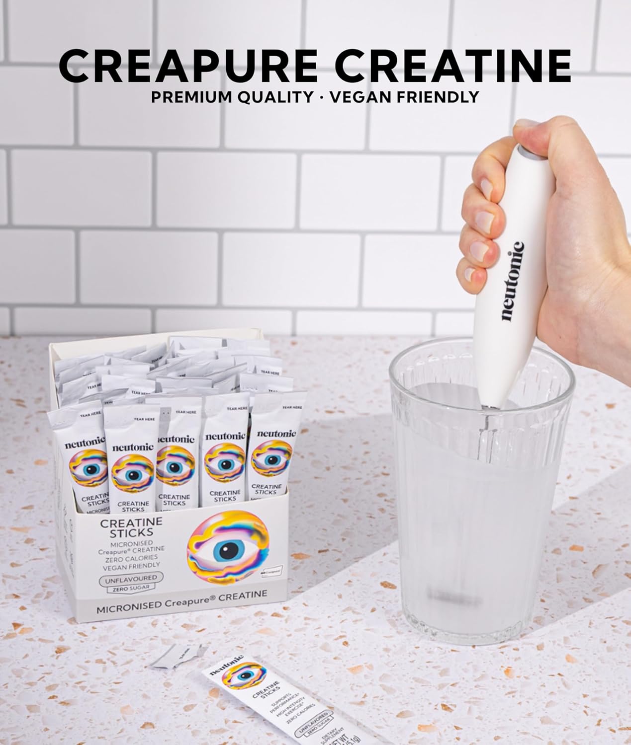 neutonic Creatine Monohydrate | Unflavored | Premium Micronized Creapure Creatine Powder | Supports Strength and Power | Zero Calories, Zero Sugar, Vegan | Convenient Single-Serve Packets | 30 Sticks