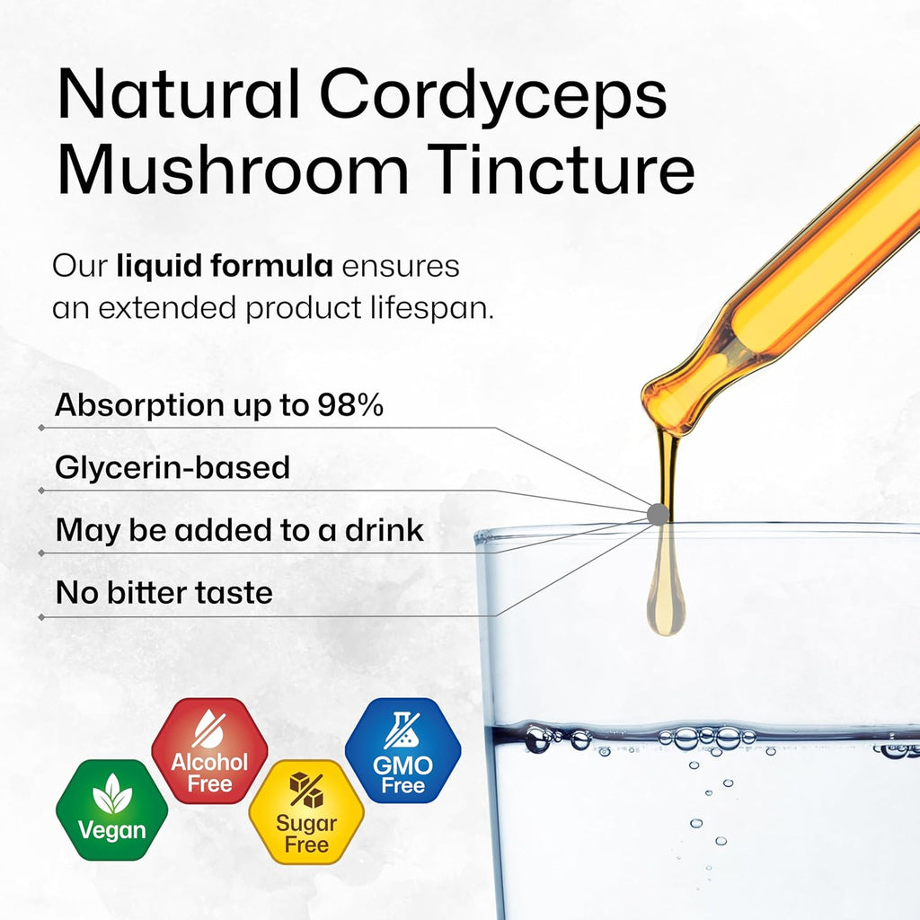 BIO KRAUTER Cordyceps Mushroom Extract - Cordyceps Sinensis Liquid Mushroom Extract - 670 mg per Serving - Vegan, Alcohol & Sugar Free - 4 Fl.Oz.