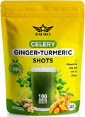 Celery Ginger Turmeric Shots – 100 Shots - Detox & Bloat Support Drink Powder with Inulin, Lemon, Pineapple, Vitamin C, D3 & Zinc – Daily Wellness Shot
