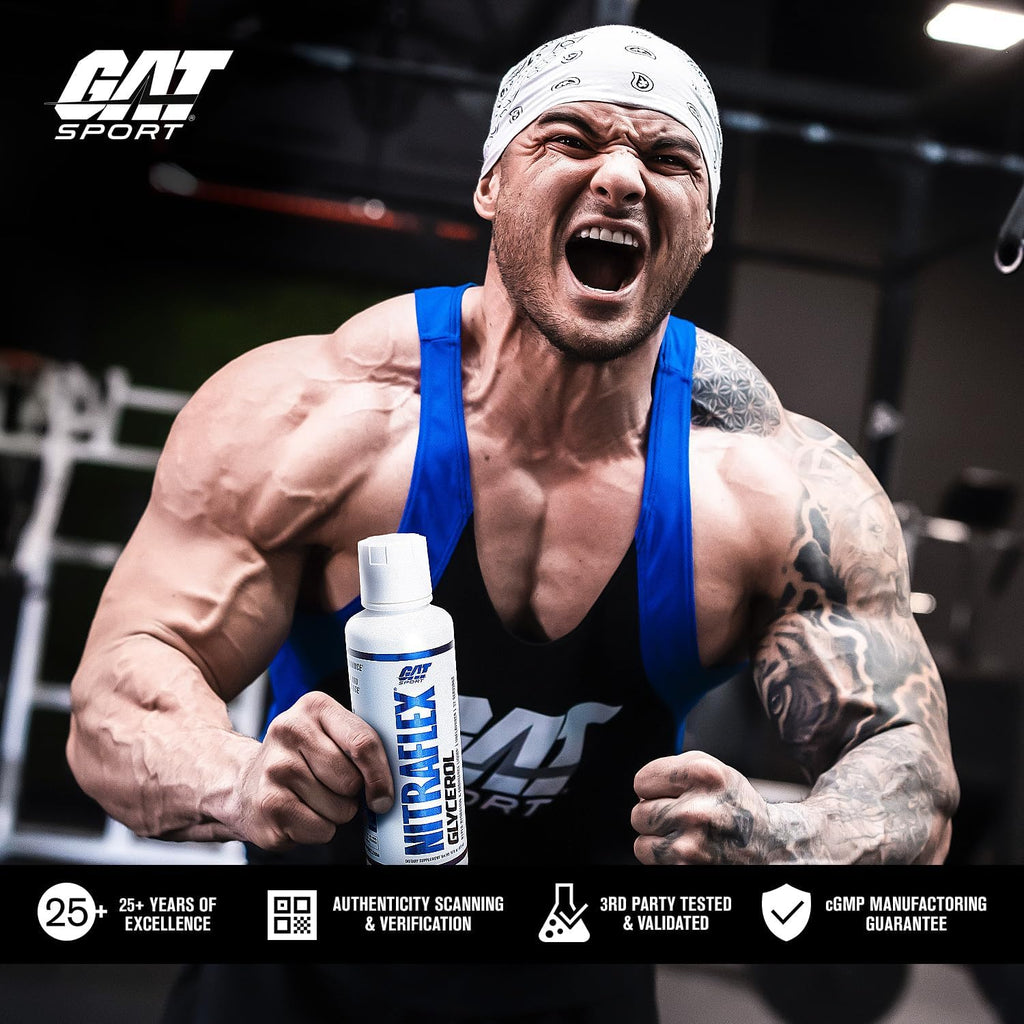 GAT SPORT Nitraflex Glycerol Liquid Pre-Workout Stim & Caffeine Free, Beta-Alanine, Betaine, Electrolytes, Extreme Hydration, Pumps & Endurance,16 oz, Unflavored