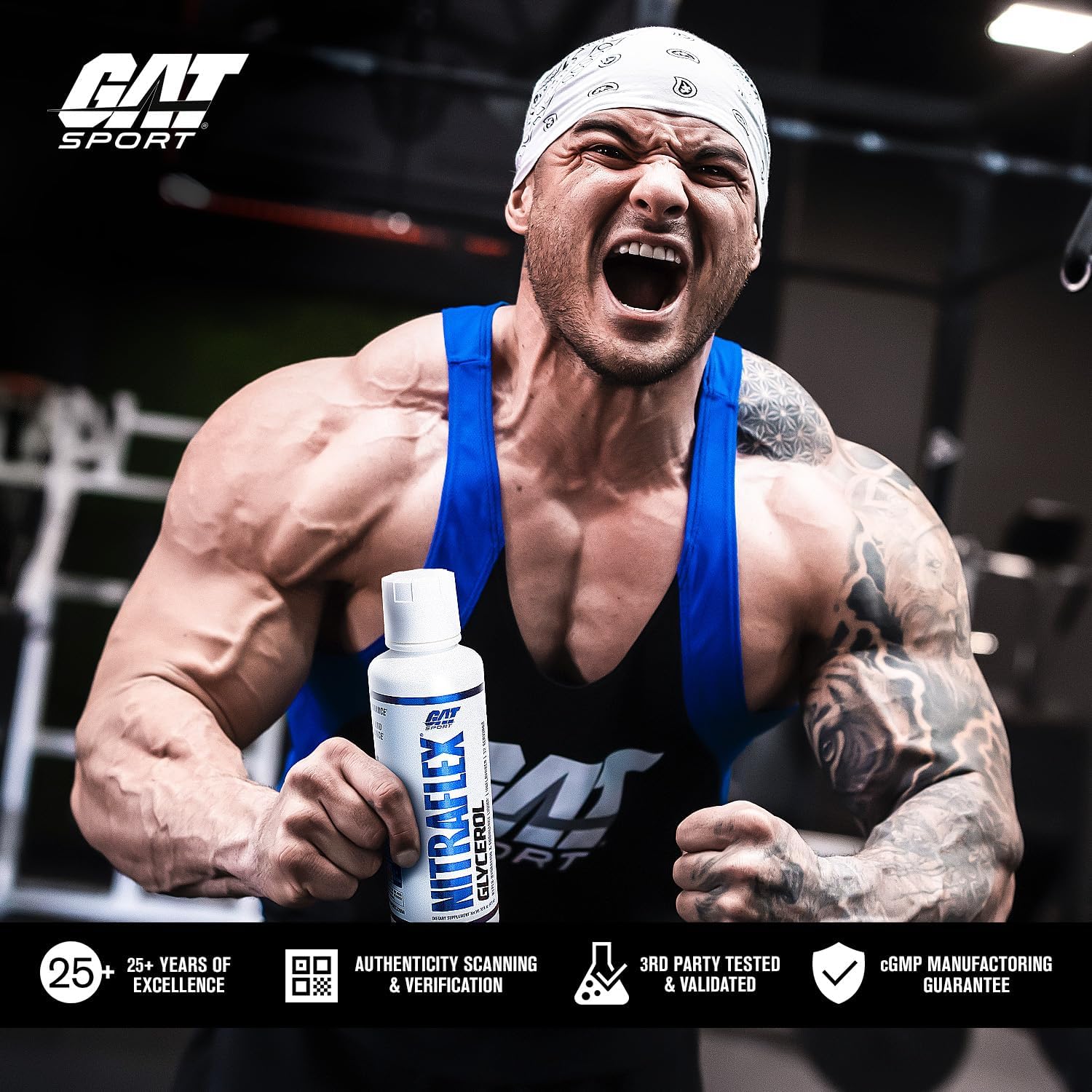 GAT SPORT Nitraflex Glycerol Liquid Pre-Workout Stim & Caffeine Free, Beta-Alanine, Betaine, Electrolytes, Extreme Hydration, Pumps & Endurance,16 oz, Unflavored