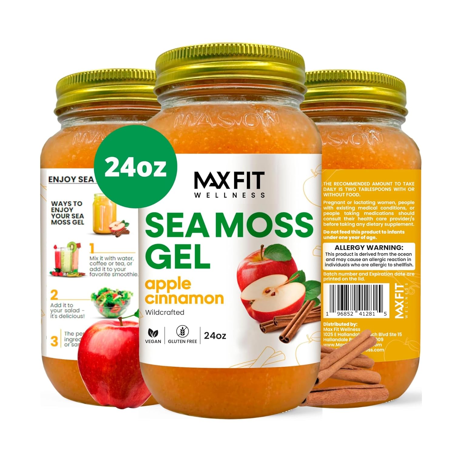 Sea Moss Gel Raw (12 Flavors) 24oz Wildсrafted Gold Sea Moss Gel from Saint Lucia | 92 Vitamins and Minerals | Pure Raw+Non-GMO | Vegan Superfood