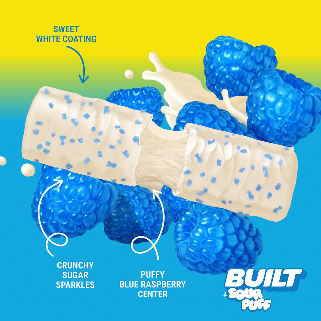 Built Bar, Sour Puff Protein Bars, Blue Razz Blast, Collagen, On-the-go Snacks, Sour Candy Snack, 12 Pack