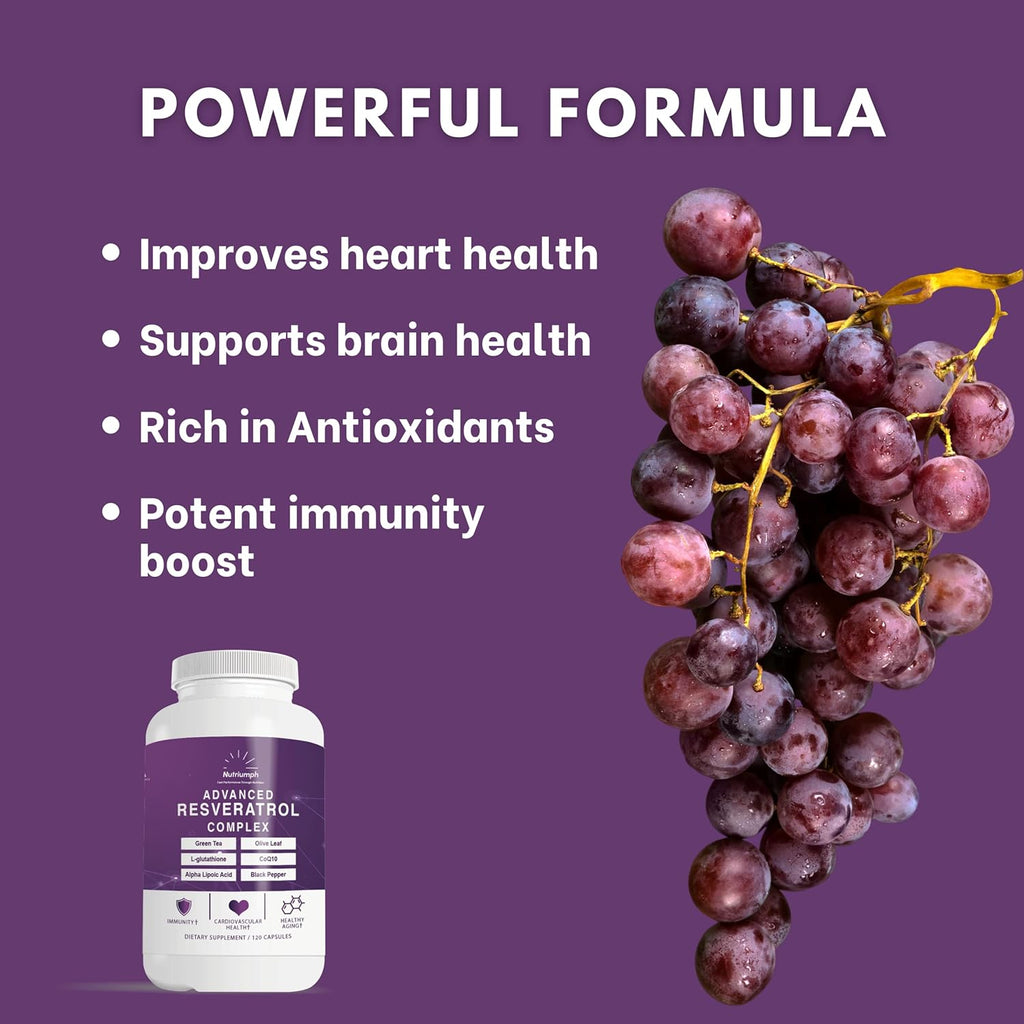Advanced Resveratrol Complex – 1400mg Antioxidant Supplement with CoQ10, L-Glutathione, Alpha Lipoic Acid, Green Tea, Olive Leaf, and Black Pepper – 120 Vegan Capsules – Non-GMO, Made in USA